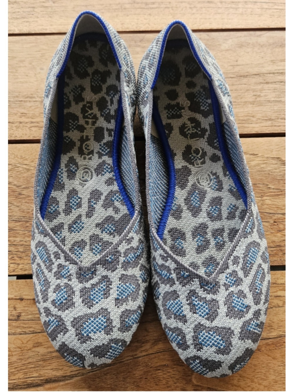 Rothy’s The Flat Grey Spotted Leopard Blue Ballet Flats Size 10 Retired & Rare!